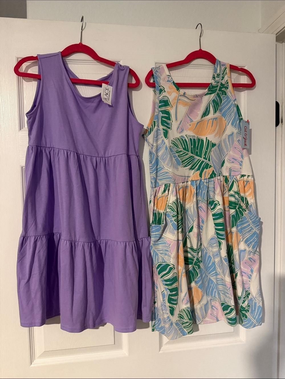 Girls Lavender Tiered Tank Dress & Tropical print dress